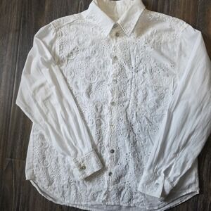 RG Kane White Eyelet Button-Up Shirt Size Medium